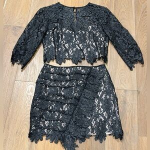 SAYLOR Black Lace Faux Leather Two-Piece Set XS